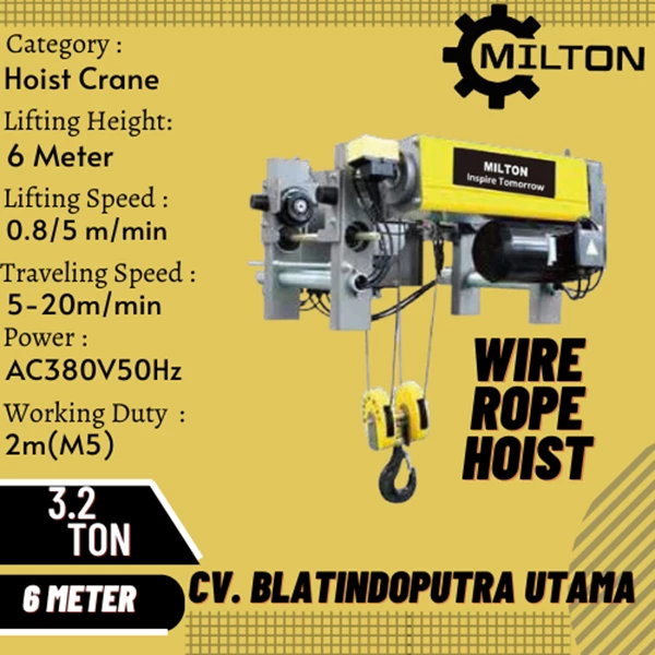 MILTON WIRE ROPE HOIST Lifting Height 6 m