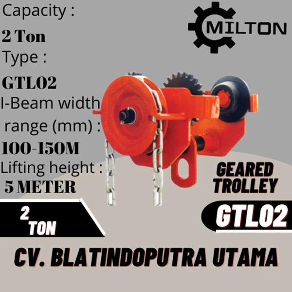 Manual Geared Trolley Hoist Milton 2T x 5M