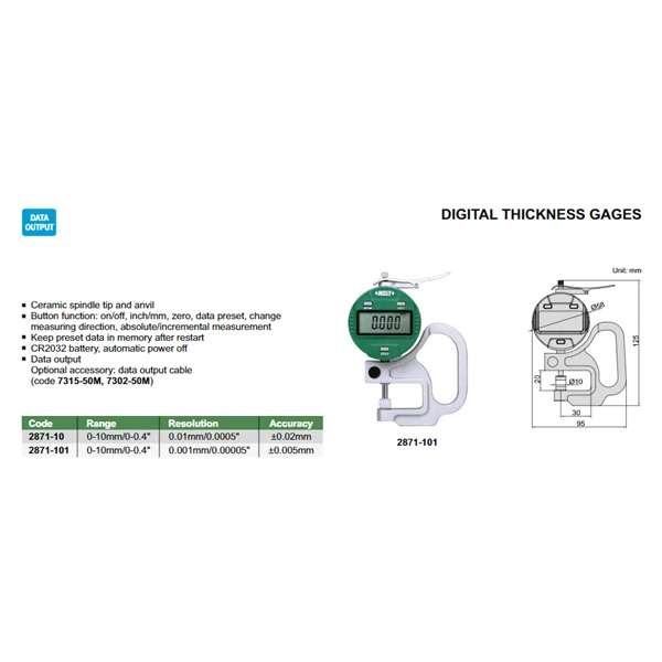 Insize Digital Thickness Gages Type 2871-10